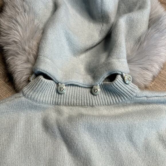 VINTAGE ST. JOHN SPORT 100% Cashmere Fur Trimmed Hooded Full Zip Sweater Size P - Picture 9 of 14